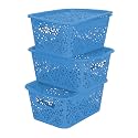 Cutting EDGE Plastic Turkish Storage Basket with Lid,Small,Blue (Set of 3)