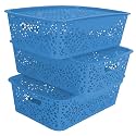 Cutting EDGE Plastic Turkish Storage Basket with Lid,Medium,Blue (Set of 3)