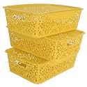 Cutting EDGE Plastic Turkish Storage Basket with Lid,Medium,Yellow-Set of 3