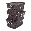 Cutting EDGE Plastic Turkish Storage Basket with Lid,Small,Brown (Set of 3)