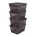 Cutting EDGE Plastic Turkish Storage Basket with Lid,Small,Brown (Set of 4)