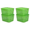 Cutting EDGE Plastic Turkish Storage Basket with Lid,Large,Green (Set of 4)