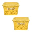 Cutting EDGE Plastic Turkish Storage Basket with Lid,Small,Yellow(Set of 2)