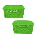 Cutting EDGE Plastic Turkish Storage Basket with Lid,Medium,Green(Set of 2)