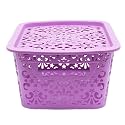 Cutting EDGE Plastic Turkish Storage Basket with Lid,Large,Purple(Set of 1)