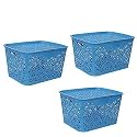 Cutting EDGE Plastic Turkish Storage Basket with Lid,Large,Blue (Set of 3)