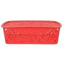 Cutting EDGE Plastic Turkish Storage Basket with Lid,Medium,Red (Set of 1)