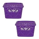 Cutting EDGE Plastic Turkish Storage Basket with Lid,Small,Purple(Set of 2)