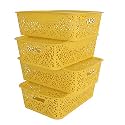 Cutting EDGE Plastic Turkish Storage Basket with Lid,Medium,Yellow-Set of 4