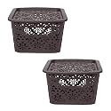 Cutting EDGE Plastic Turkish Storage Basket with Lid,Small,Brown (Set of 2)