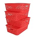 Cutting EDGE Plastic Turkish Storage Basket with Lid,Medium,Red (Set of 4)