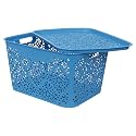 Cutting EDGE Plastic Turkish Storage Basket with Lid,Large,Blue (Set of 1)