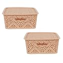 Cutting EDGE Plastic Turkish Storage Basket with Lid,Medium,Beige(Set of 2)