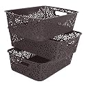 Cutting EDGE Plastic Turkish Storage Basket, Medium, Brown (Set of 3)