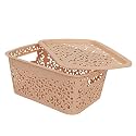 Cutting EDGE Plastic Turkish Storage Basket with Lid,Small,Beige (Set of 1)