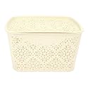 Cutting EDGE Plastic Turkish Storage Basket with Lid,Small,White (Set of 1)