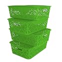 Cutting EDGE Plastic Turkish Storage Basket with Lid,Medium,Green(Set of 4)