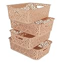 Cutting EDGE Plastic Turkish Storage Basket, Medium, Beige (Set of 4)