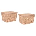 Cutting EDGE Plastic Turkish Storage Basket with Lid,Large,Beige (Set of 2)