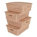 Cutting EDGE Plastic Turkish Storage Basket with Lid,Medium,Beige(Set of 4)