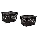 Cutting EDGE Plastic Turkish Storage Basket with Lid,Large,Brown (Set of 2)