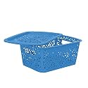 Cutting Edge Plastic Storage Turkish Baskets with Lid Set of 1 Storing Fruit Vegetable Toys, Kitchen Bathroom Stationary Tools (Blue, Small)