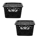 Cutting EDGE Plastic Turkish Storage Basket with Lid,Small,Black (Set of 2)