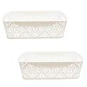 Cutting EDGE Plastic Turkish Storage Basket, Medium, White (Set of 2)