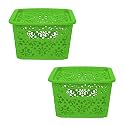 Cutting EDGE Plastic Turkish Storage Basket with Lid,Small,Green (Set of 2)