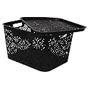Cutting EDGE Plastic Turkish Storage Basket with Lid,Large,Black (Set of 1)