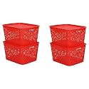 Cutting EDGE Plastic Turkish Storage Basket with Lid, Large, Red (Set of 4)