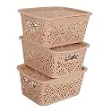 Cutting EDGE Plastic Turkish Storage Basket with Lid,Small,Beige (Set of 3)