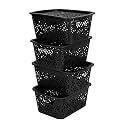 Cutting EDGE Plastic Turkish Storage Basket with Lid,Small,Black (Set of 4)