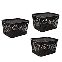 Cutting EDGE Plastic Turkish Storage Basket with Lid,Large,Brown (Set of 3)