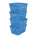 Cutting EDGE Plastic Turkish Storage Basket with Lid,Small,Blue (Set of 4)