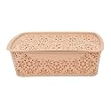 Cutting EDGE Plastic Turkish Storage Basket with Lid,Medium,Beige(Set of 1)