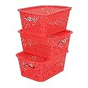 Cutting EDGE Plastic Turkish Storage Basket with Lid, Small, Red (Set of 3)