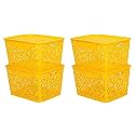 Cutting EDGE Plastic Turkish Storage Basket with Lid,Large,Yellow(Set of 4)