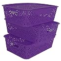 Cutting EDGE Plastic Turkish Storage Basket with Lid,Medium,Purple-Set of 3