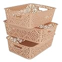 Cutting EDGE Plastic Turkish Storage Basket, Medium, Beige (Set of 3)