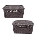 Cutting EDGE Plastic Turkish Storage Basket with Lid,Medium,Brown(Set of 2)