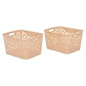 Cutting EDGE Plastic Turkish Storage Basket, Large, Beige (Set of 2)