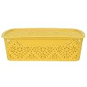 Cutting EDGE Plastic Turkish Storage Basket with Lid,Medium,Yellow-Set of 1