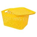 Cutting Edge Plastic Storage Turkish Baskets with Lid Set of 1 Storing Fruit Vegetable Toys, Kitchen Bathroom Stationary Tools (Yellow, Large)
