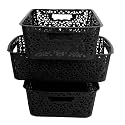 Cutting EDGE Plastic Turkish Storage Basket, Small, Black (Set of 3)