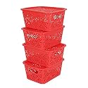Cutting EDGE Plastic Turkish Storage Basket with Lid, Small, Red (Set of 4)