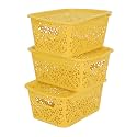 Cutting EDGE Plastic Turkish Storage Basket with Lid,Small,Yellow(Set of 3)