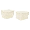 Cutting EDGE Plastic Turkish Storage Basket with Lid,Large,White (Set of 2)