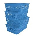 Cutting EDGE Plastic Turkish Storage Basket with Lid,Medium,Blue (Set of 4)