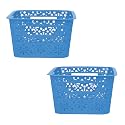 Cutting EDGE Plastic Turkish Storage Basket with Lid,Small,Blue (Set of 2)